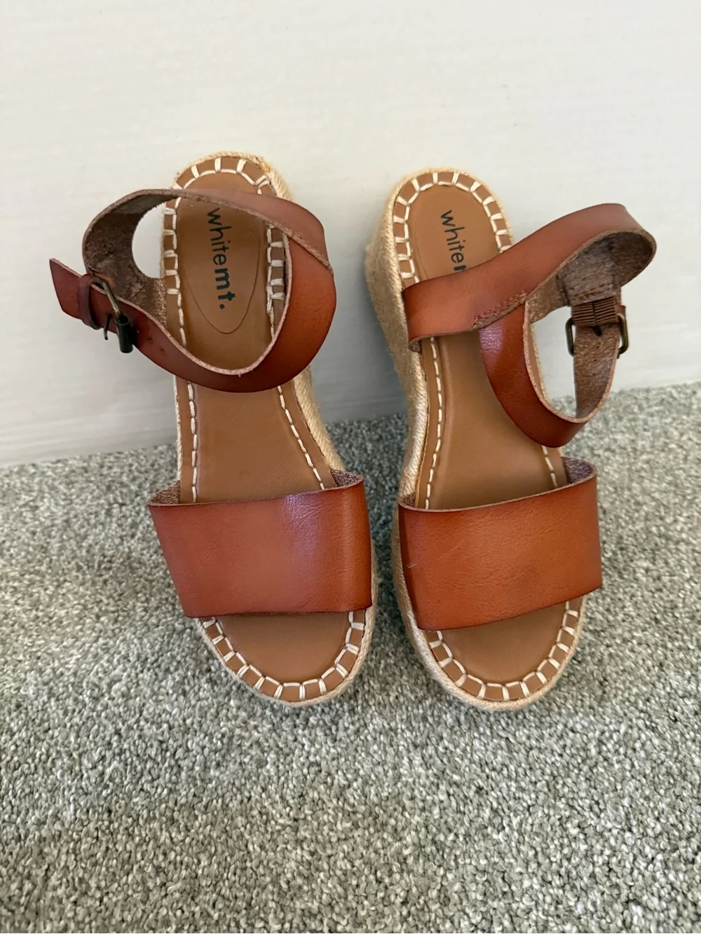 White Mountain Tan Leather Espadrille Platform Sandals